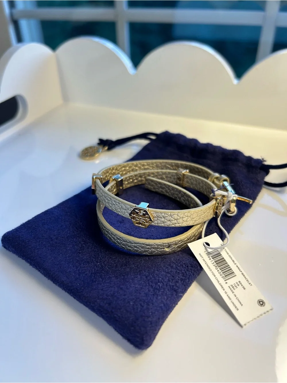 NWT Tory Burch Gold Metallic Hex Thin Double Wrap Bracelet